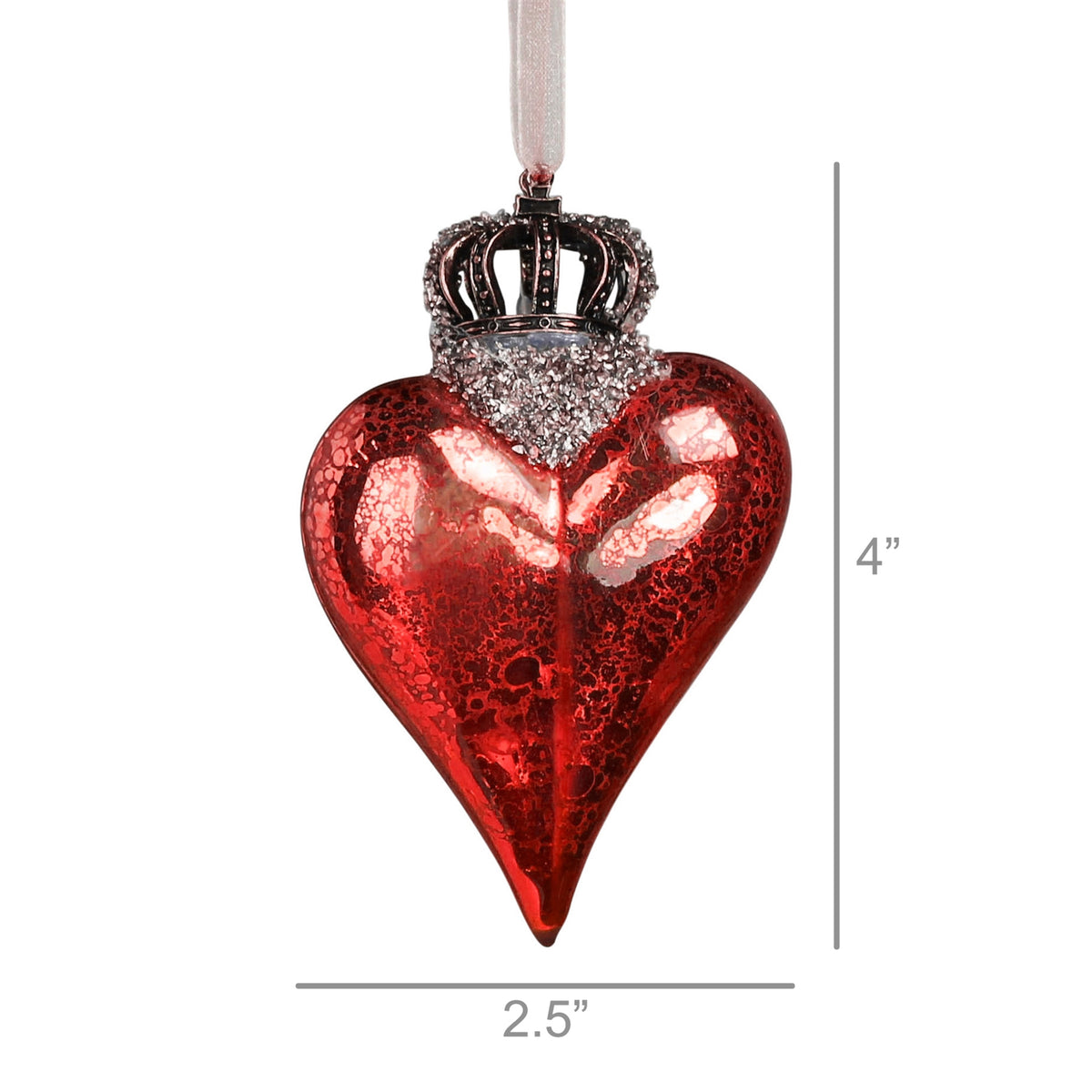 Crowned Heart Ornament, Glass, Red