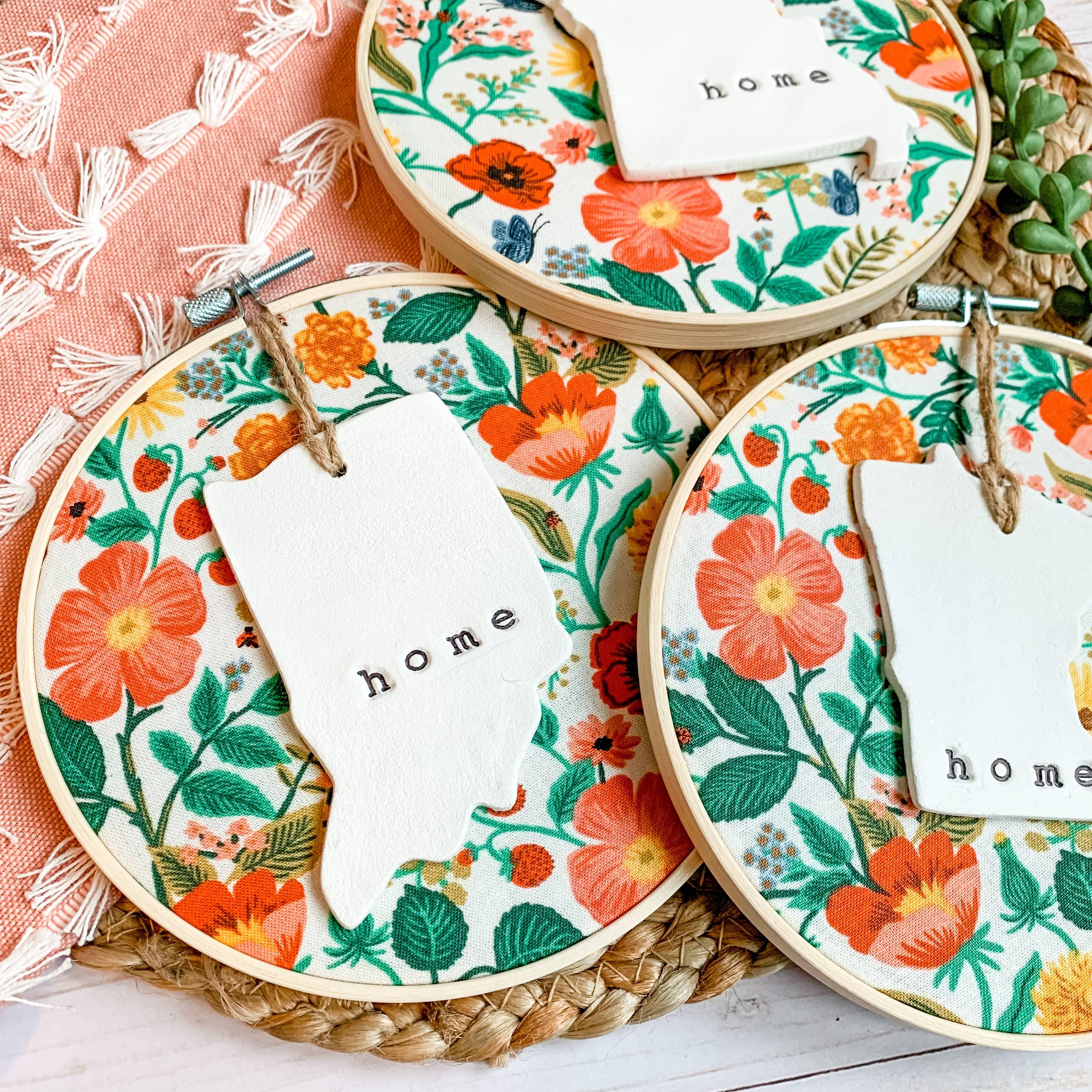 Hoop w/ Rifle Paper Cream Poppy Fabric + State Ornament: Ohio - Signastyle Boutique