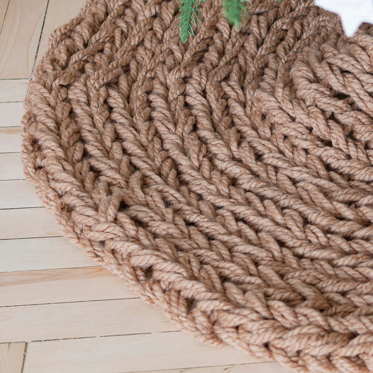 Beige Chunky-Knitted Christmas Tree Skirt | US Stock