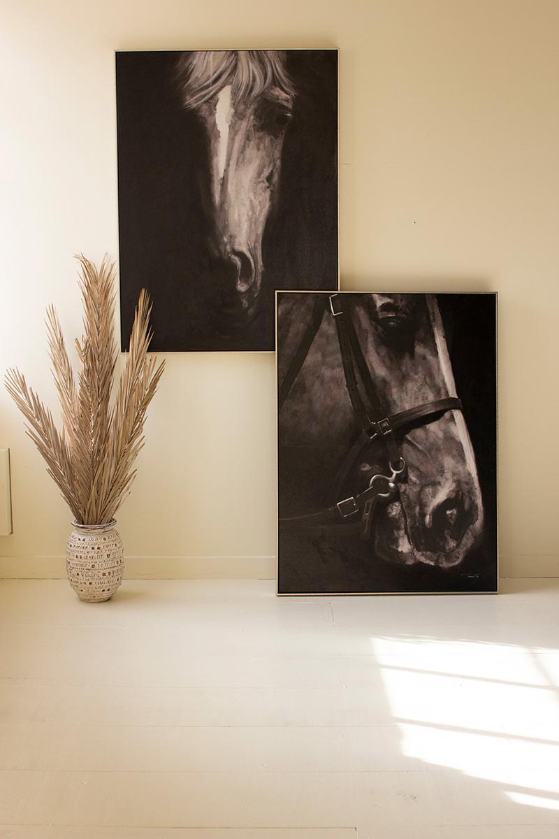 Black & White Side View Horse W Silver Frame Acrylic Painting