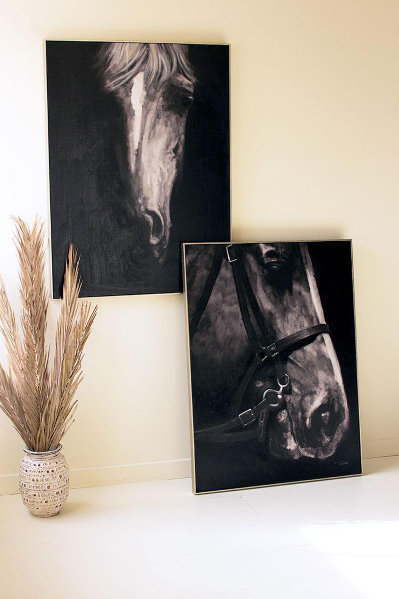 Black & White Side View Horse W Silver Frame Acrylic Painting