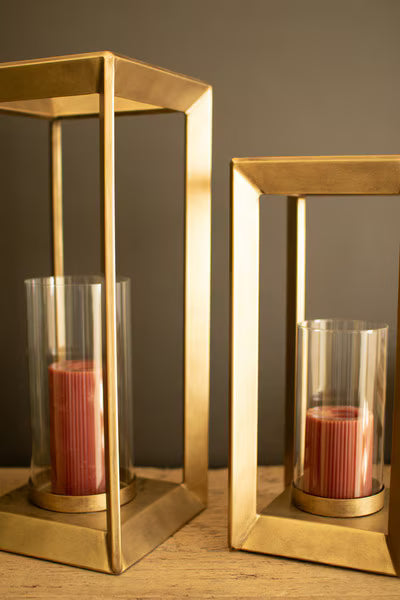 Set Of Two Metal Framed Lanterns W Clear Glass Hurricanes