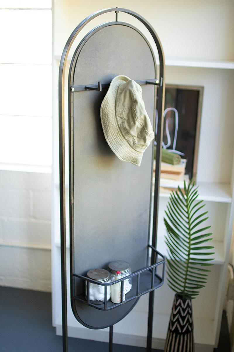 Tall Oval Floor Mirror With Rack And Basket On Back