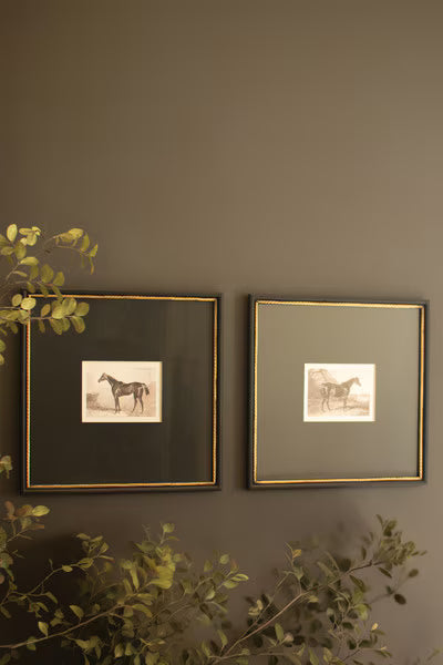 Set Of Two Framed Horses Print Under Glass