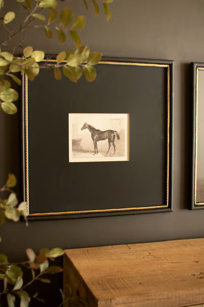 Set Of Two Framed Horses Print Under Glass