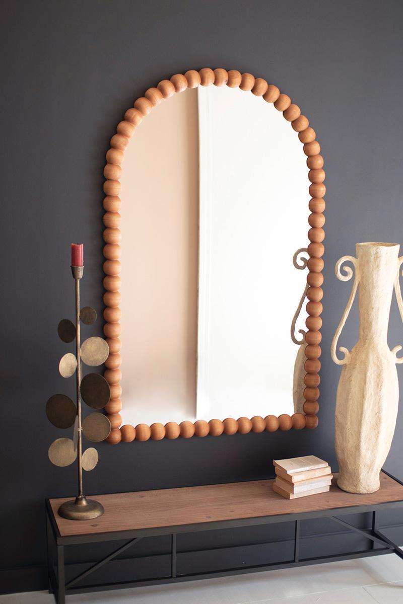 Arched Wood Ball Framed Mirror