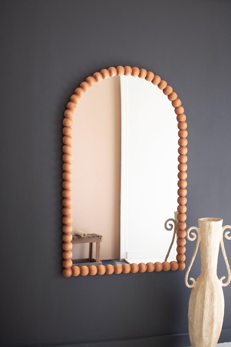Arched Wood Ball Framed Mirror