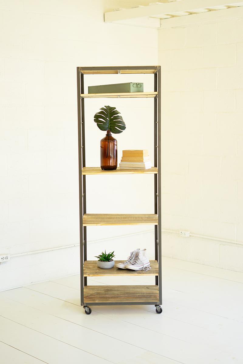 Tall Shelving Unit With Adjustable Recycled Wood Shelves