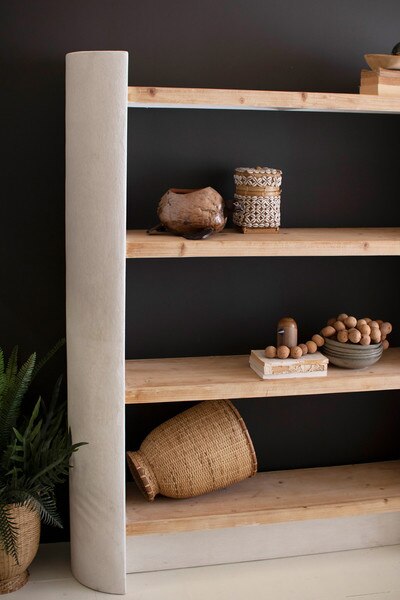 Textured Shelving Unit With Four Wooden Shelves #1