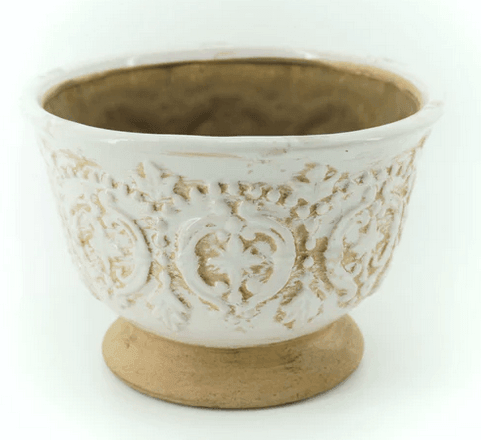 Scroll Ceramic Planter, Ivory & Blue, Med., 7" x 5" - Signastyle Boutique