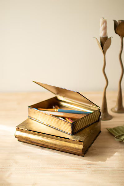 Set Of Two Antique Brass Book Boxes