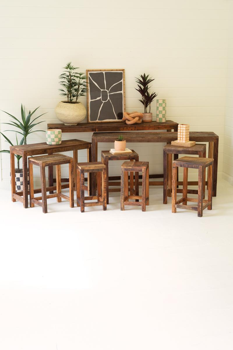 Set Of Nine Recycled Wood Display Tables