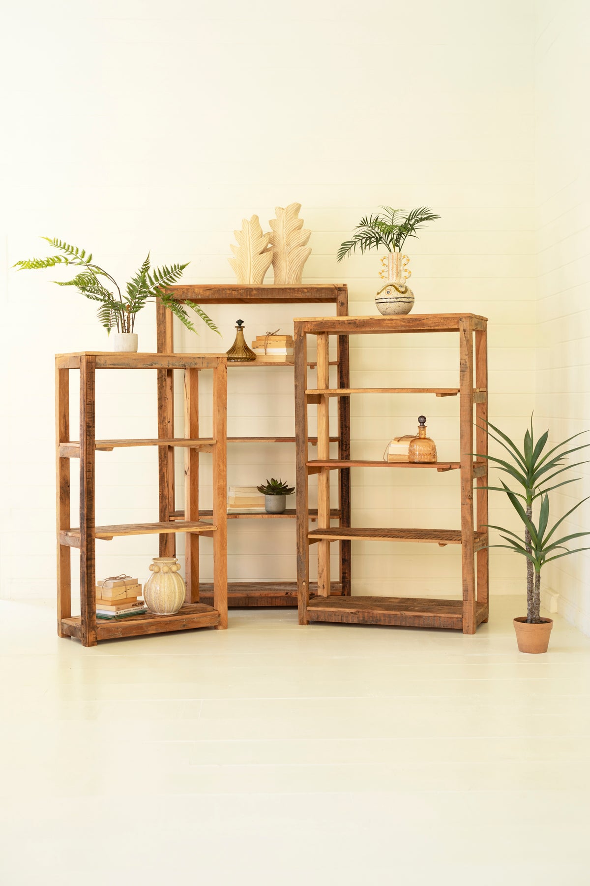 Set Of Three Recycled Wood Shelving Units
