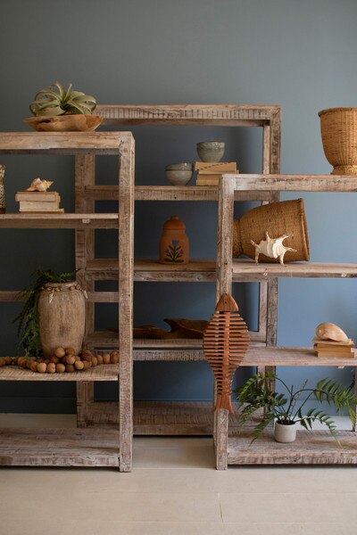 Set Of Three Recycled Wood Shelving Units White Wash