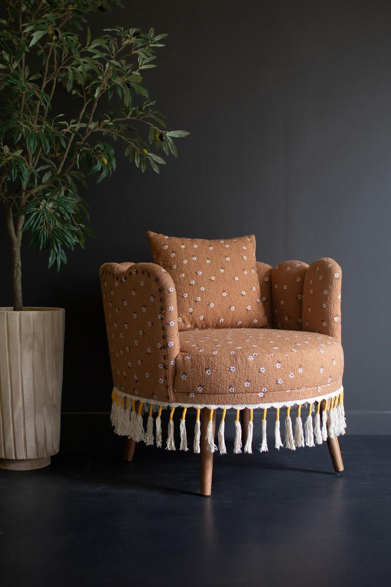 Upholstered Circle Chair With Tassels