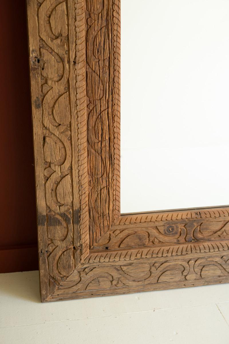 Hand Carved Recycled Wood Framed Mirror