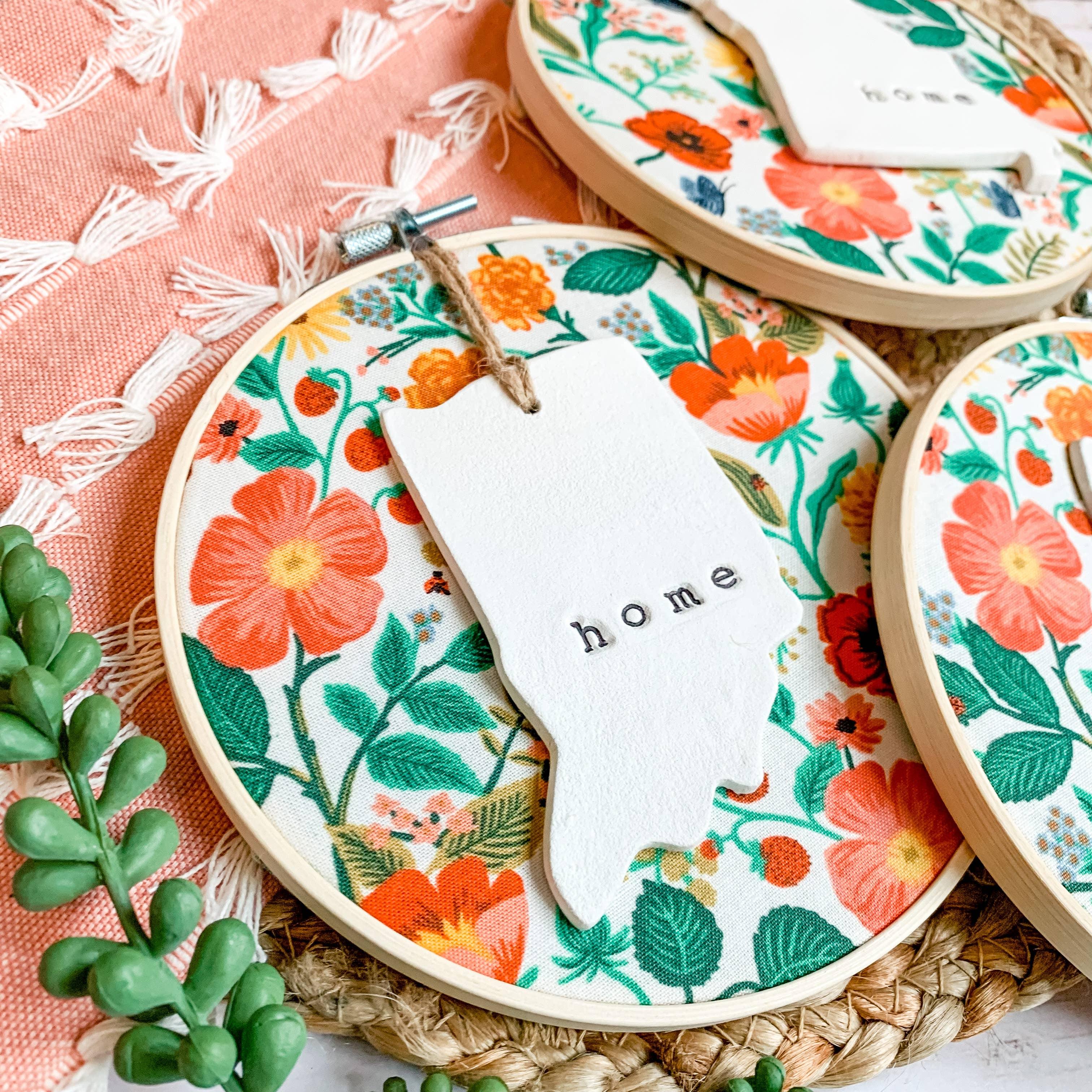 Hoop w/ Rifle Paper Cream Poppy Fabric + State Ornament: Ohio - Signastyle Boutique
