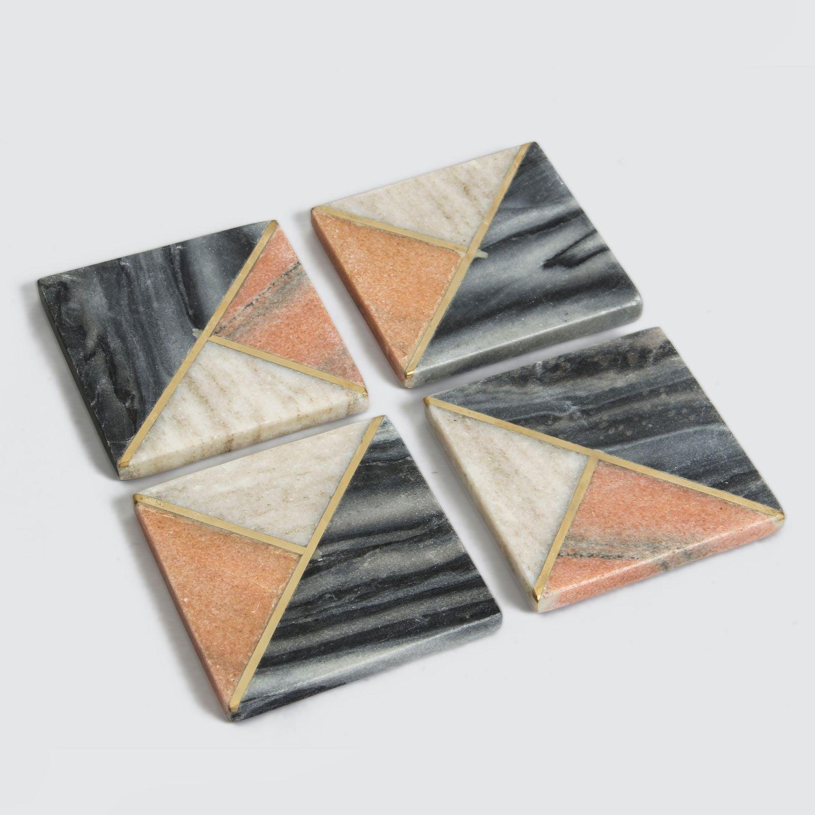 Marble Coaster & Brass Inlay - Set Of 4 - Signastyle Boutique