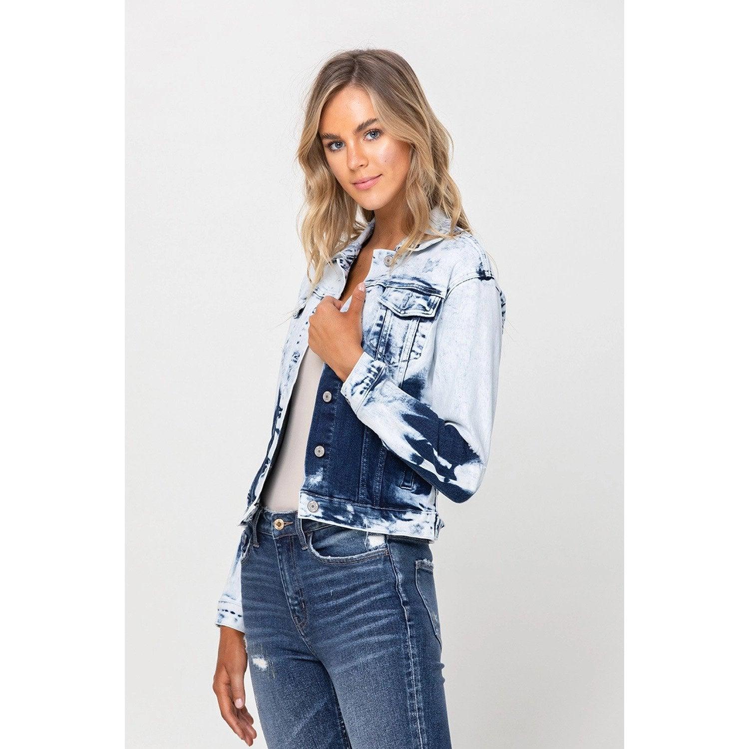Classic Fit Cropped Jacket with Dip Dye Bleach - Signastyle Boutique