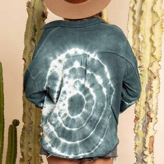 Tie-dye French Terry Button Down Shirt - Signastyle Boutique