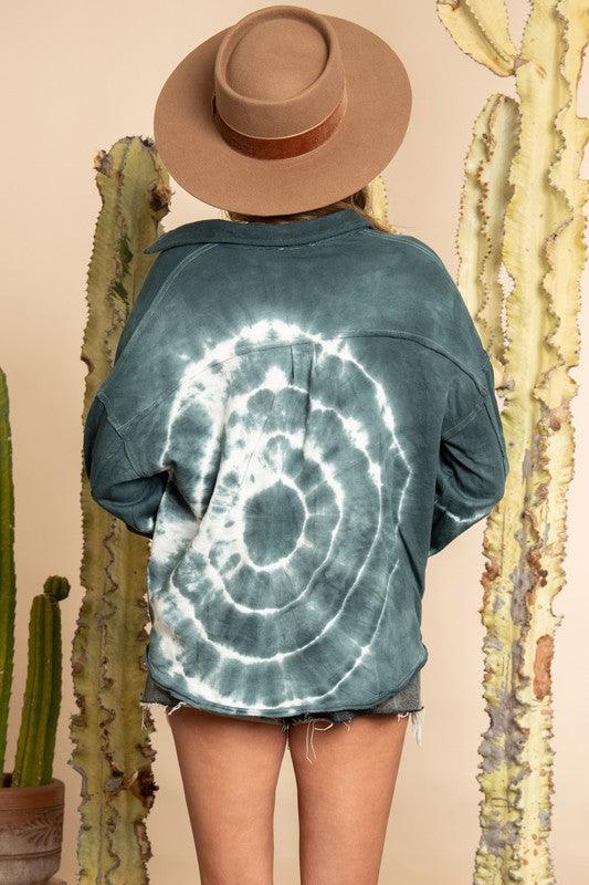 Tie-dye French Terry Button Down Shirt - Signastyle Boutique