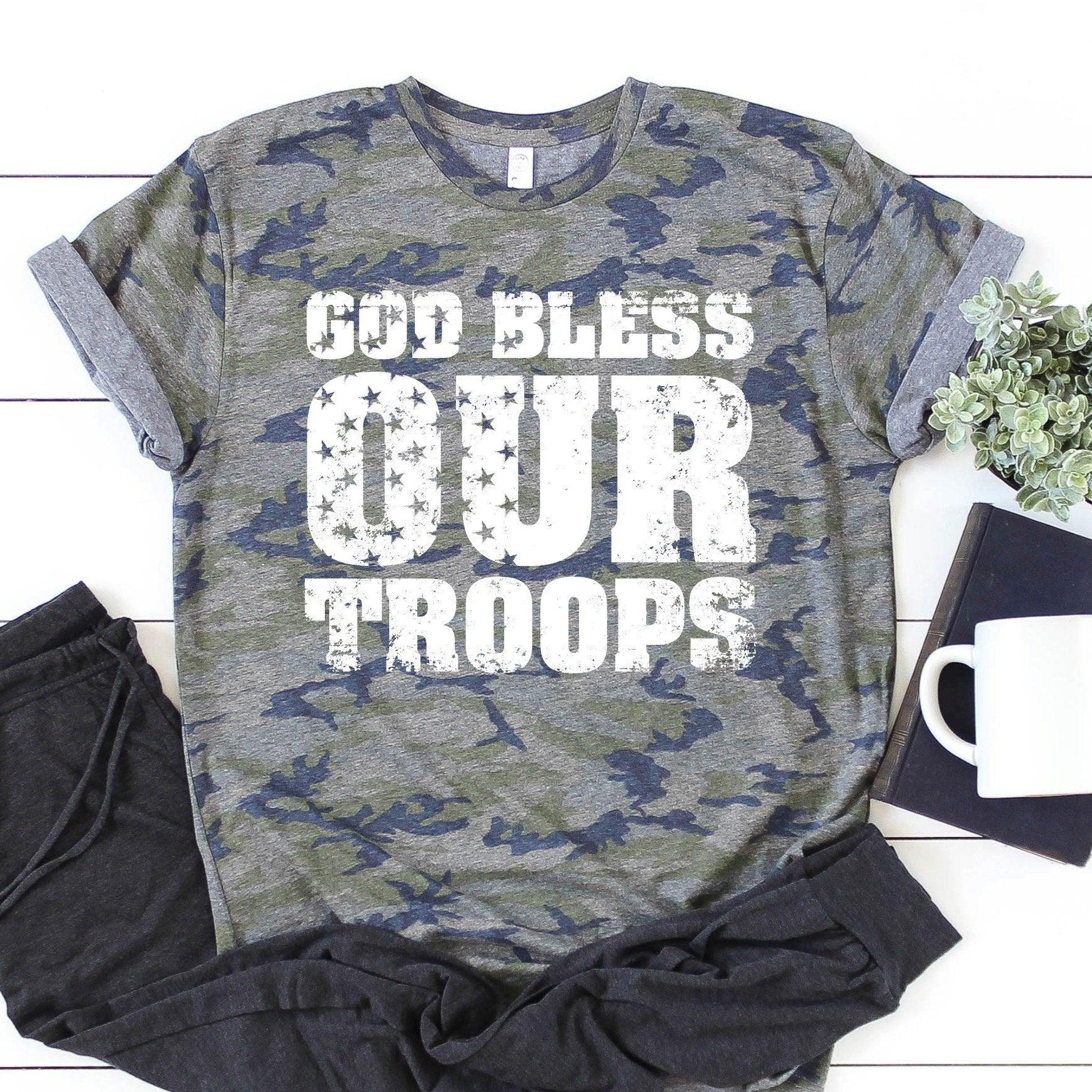 God Bless Our Troops Camo Tee - Signastyle Boutique