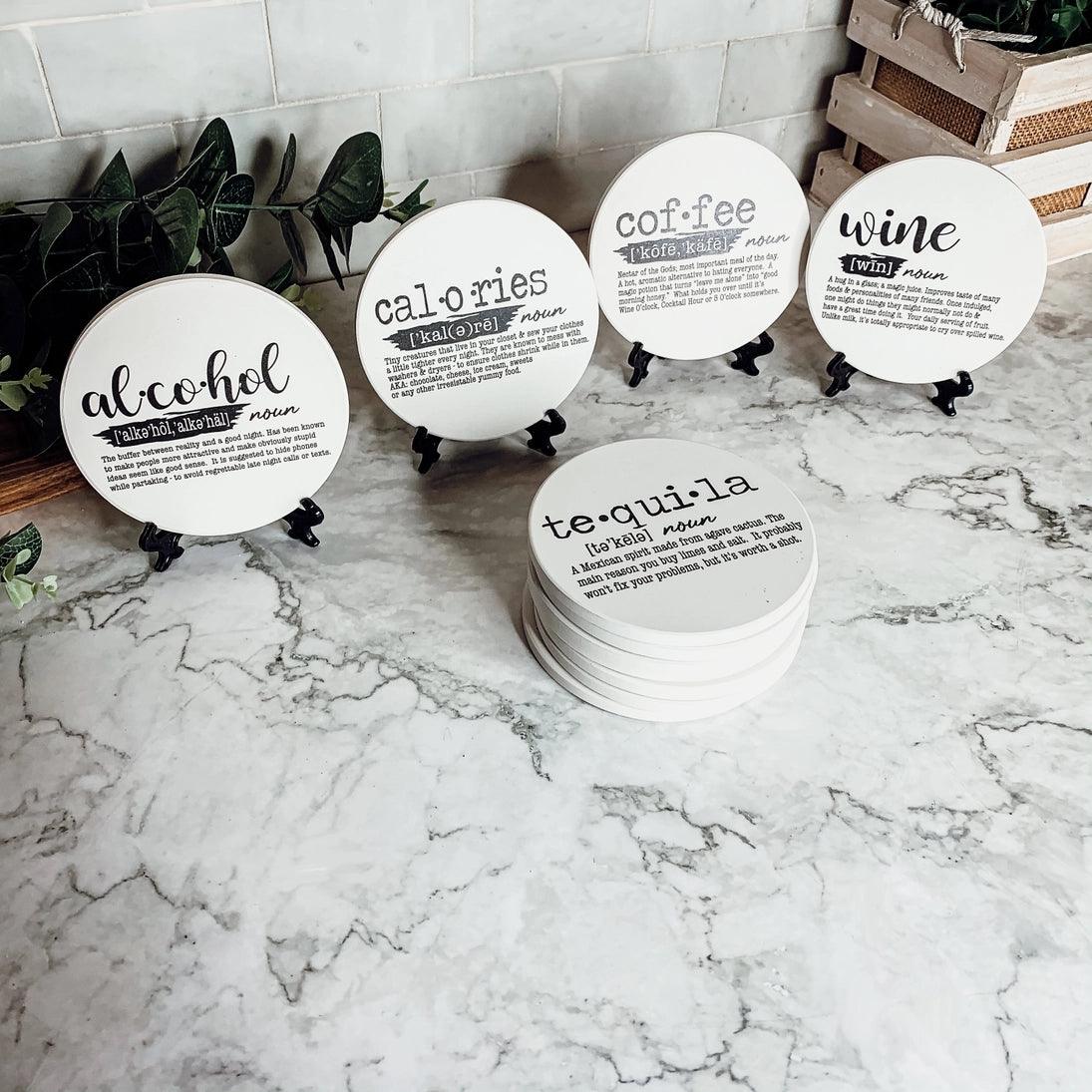 Funny Dictionary Definition Ceramic + Cork Coasters, Barware - Signastyle Boutique