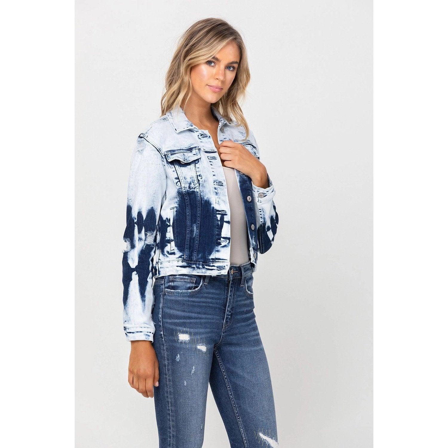 Classic Fit Cropped Jacket with Dip Dye Bleach - Signastyle Boutique