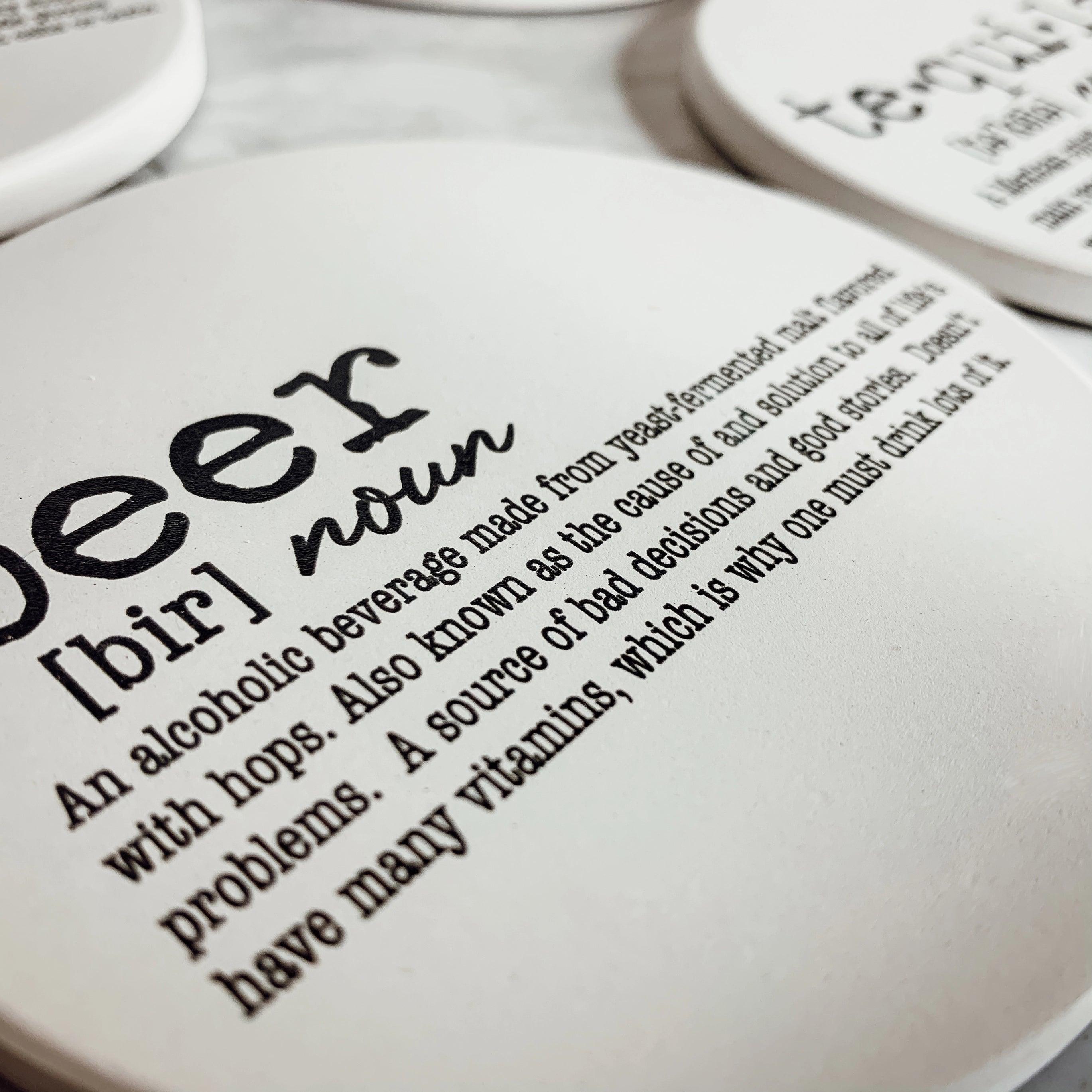 Funny Dictionary Definition Ceramic + Cork Coasters, Barware - Signastyle Boutique
