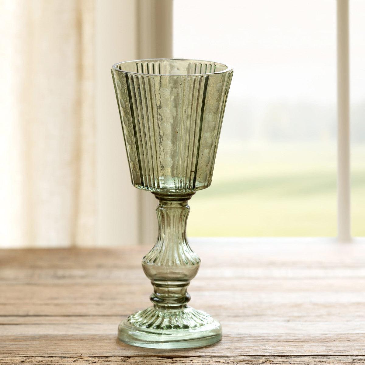 Maybelle Green Glass Pedestal Candle Holder - Signastyle Boutique