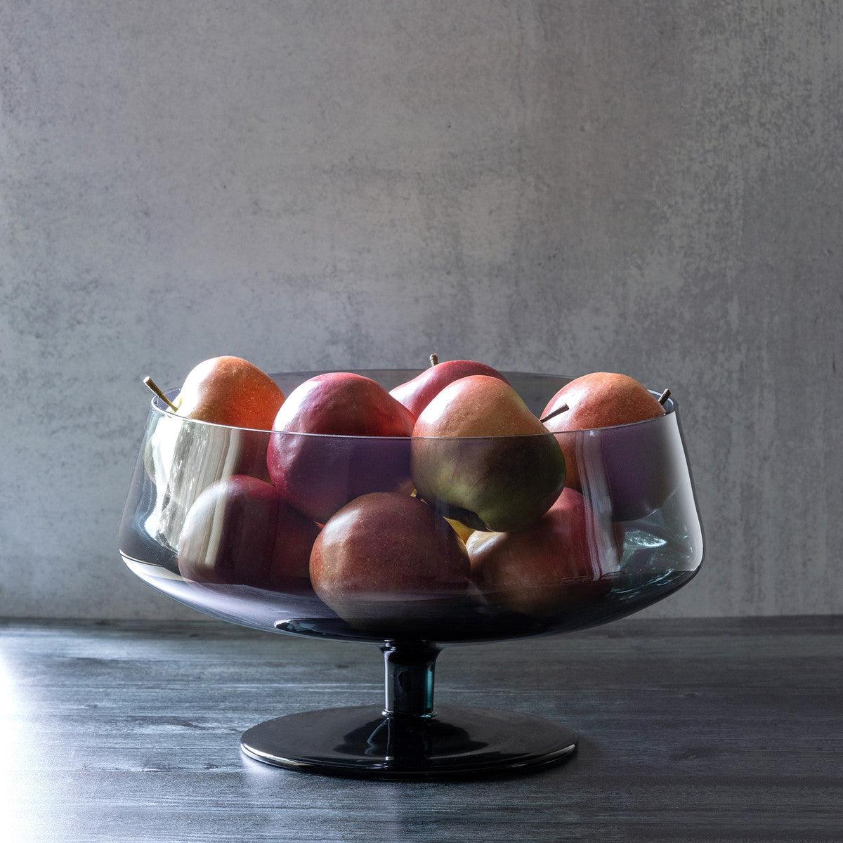 Florian Smoke Glass Stemmed Low Bowl - Signastyle Boutique