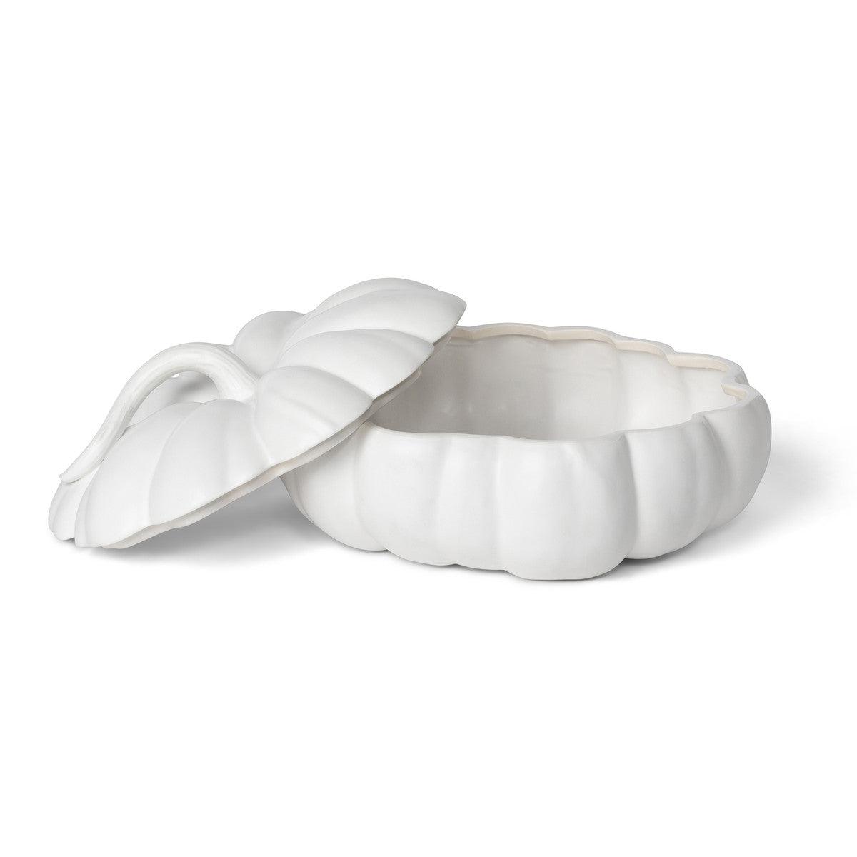 Matte White Lidded Ceramic Pumpkin Bowl Large - Signastyle Boutique