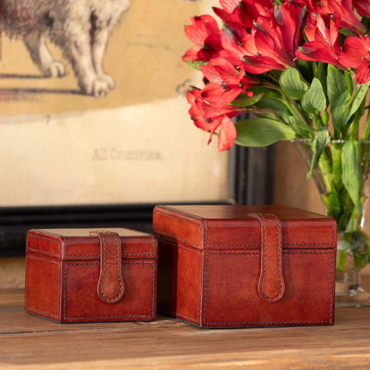 Leather Valet Storage Boxes, Set of 2-Home Accessories-Rustic Barn Boutique