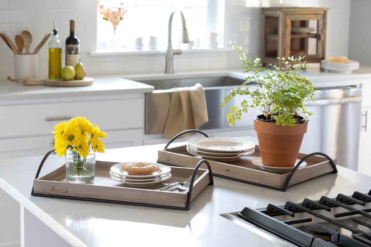 Wood Trays with Iron Handle, Set of 2 - Signastyle Boutique