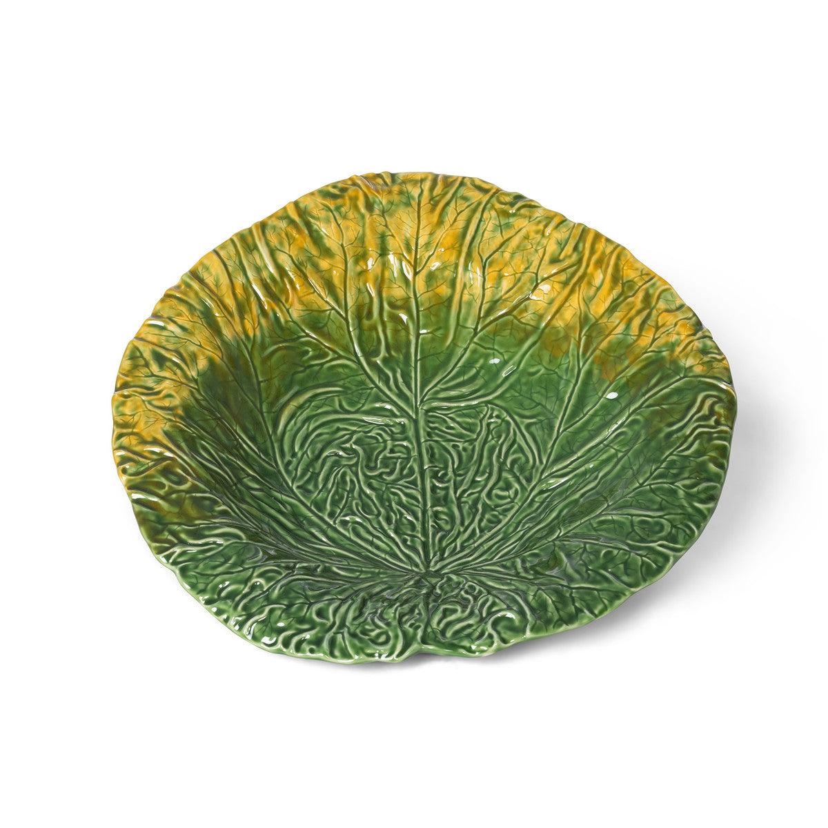 Green Cabbage Leaf Ceramic Serving Platter, 20" Dia. - Signastyle Boutique