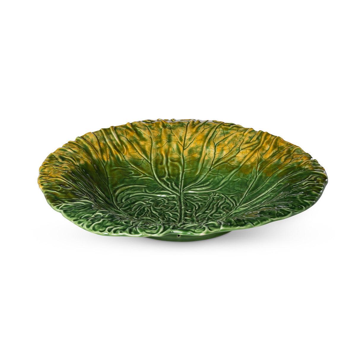 Green Cabbage Leaf Ceramic Serving Platter, 20" Dia. - Signastyle Boutique