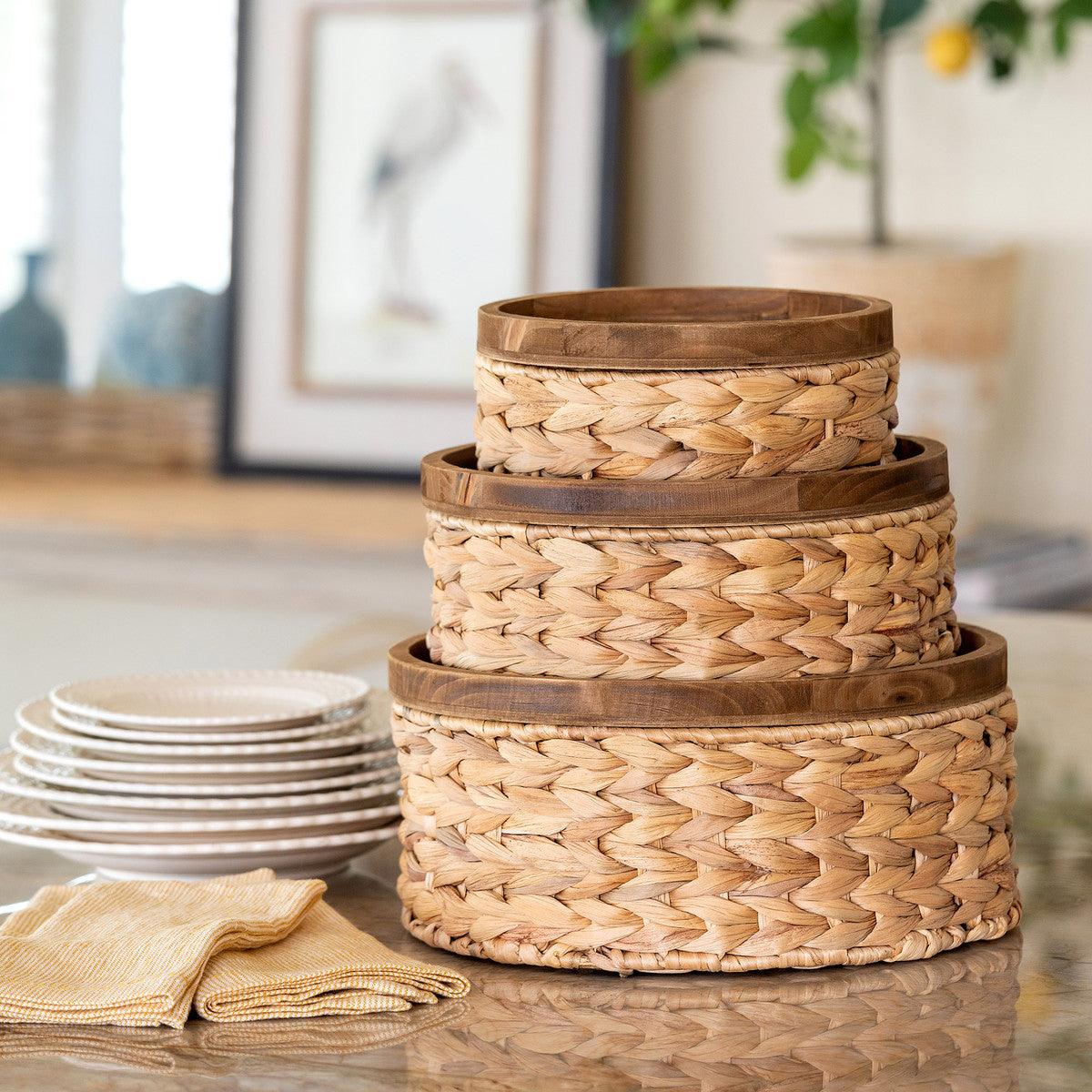 Woven Water Hyacinth Round Storage Basket, Set of 3 - Signastyle Boutique