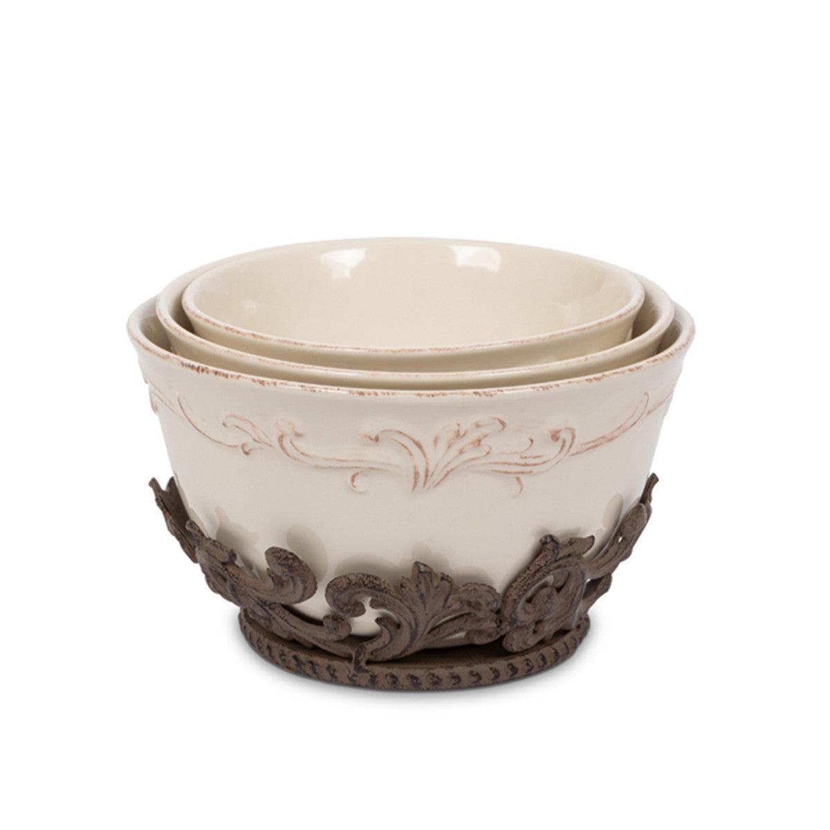 Acanthus Stoneware Nesting Bowls , Set of 3 with Base - Signastyle Boutique