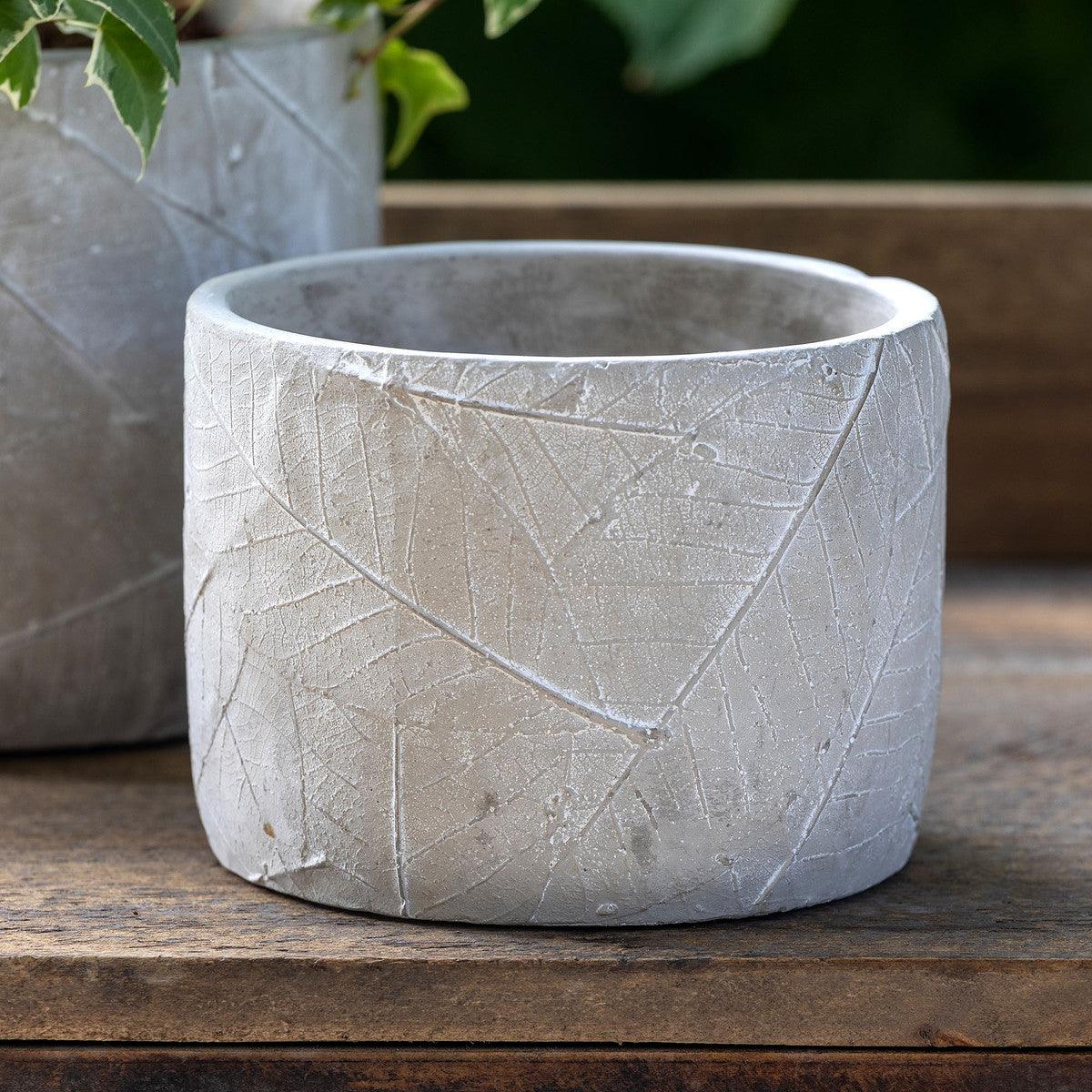 Leaf Embossed Cement Pot, Medium - Signastyle Boutique