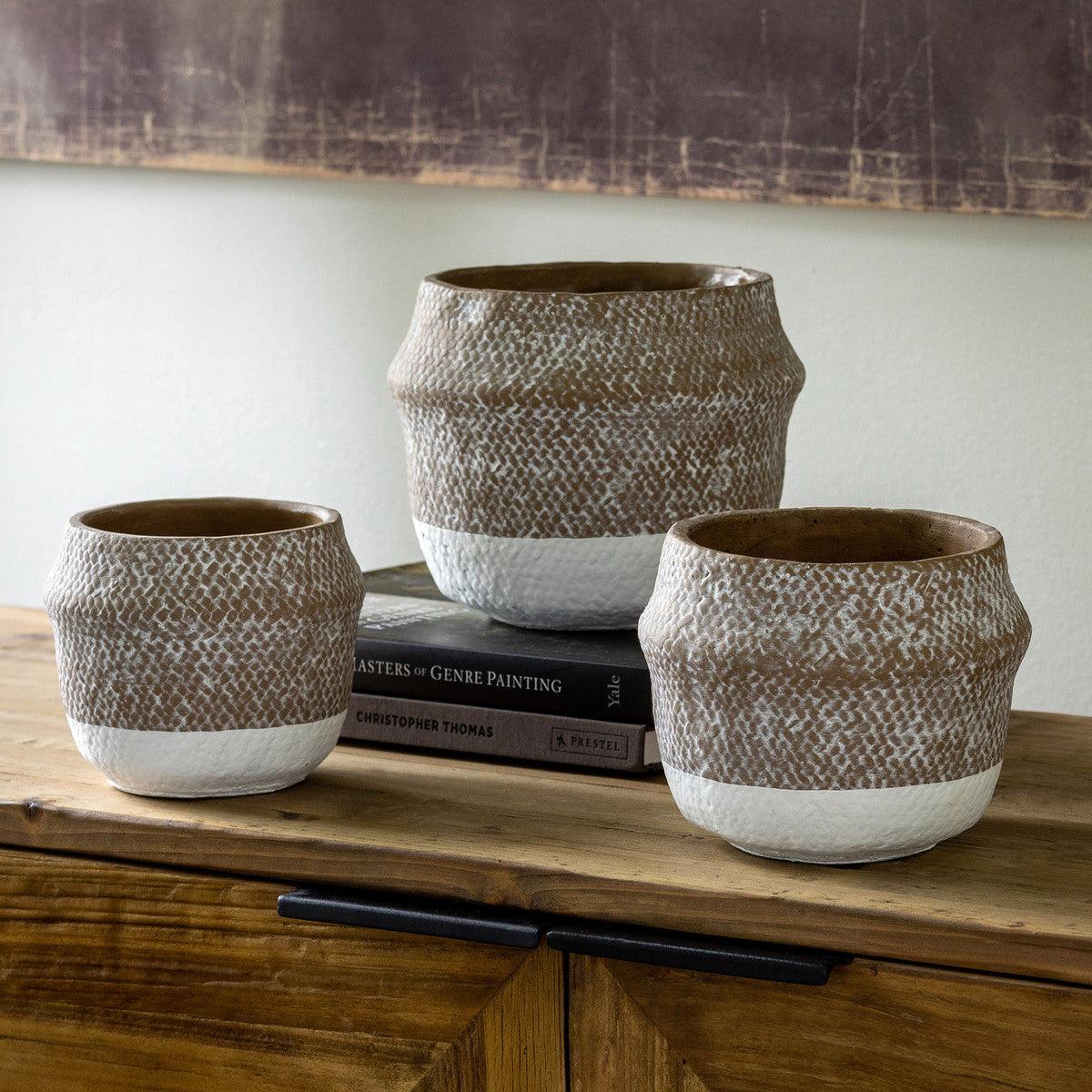 Woven Pattern Cement Pot, Large - Signastyle Boutique