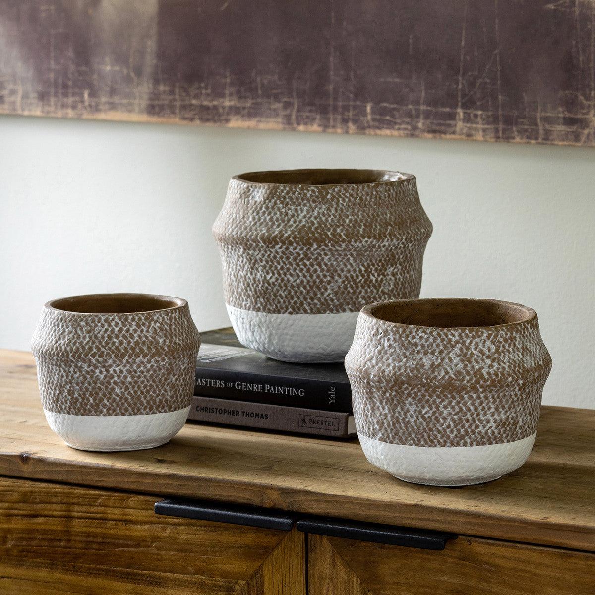 Woven Pattern Cement Pot, Medium - Signastyle Boutique
