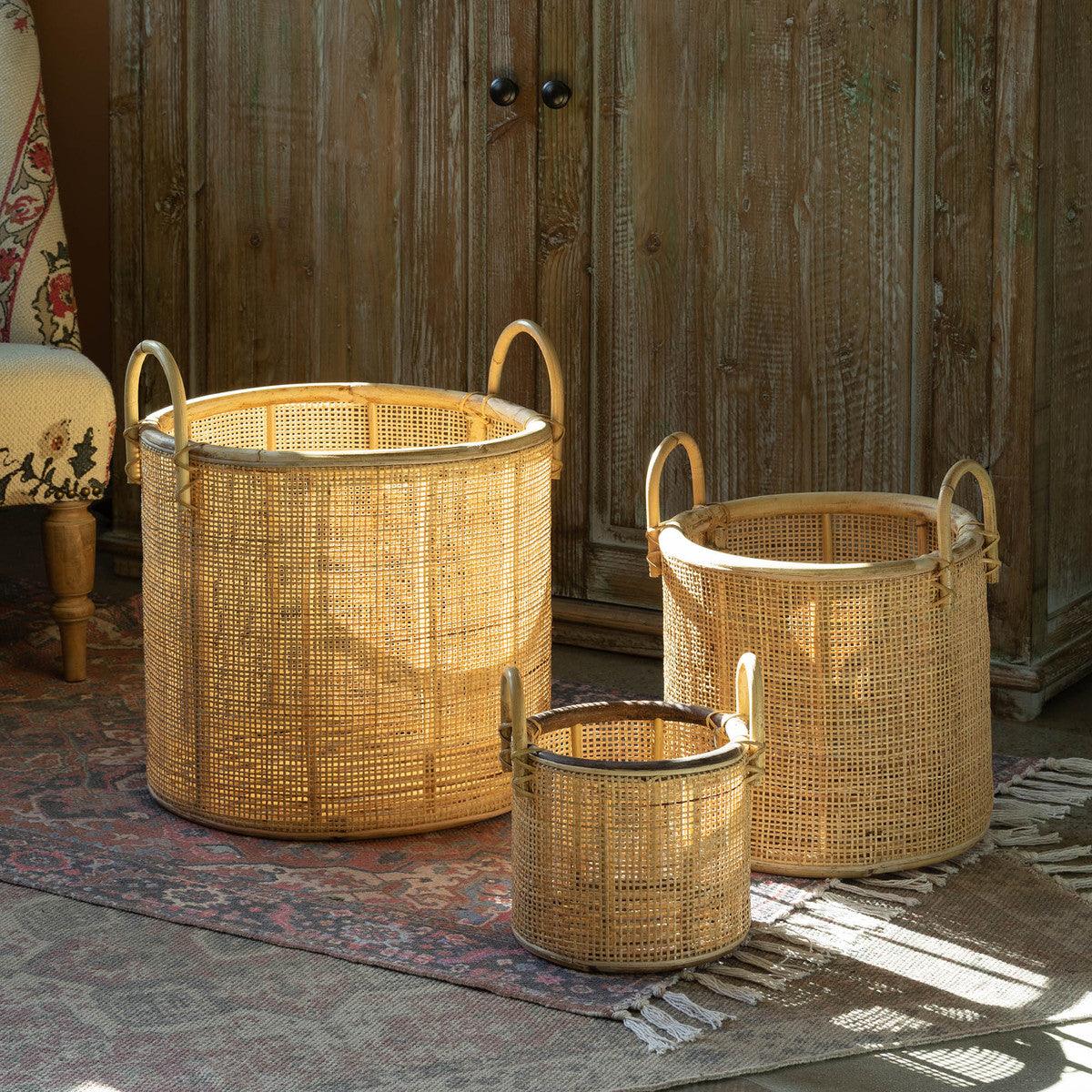 Woven Rattan Baskets with Handles, Set of 3 - Signastyle Boutique