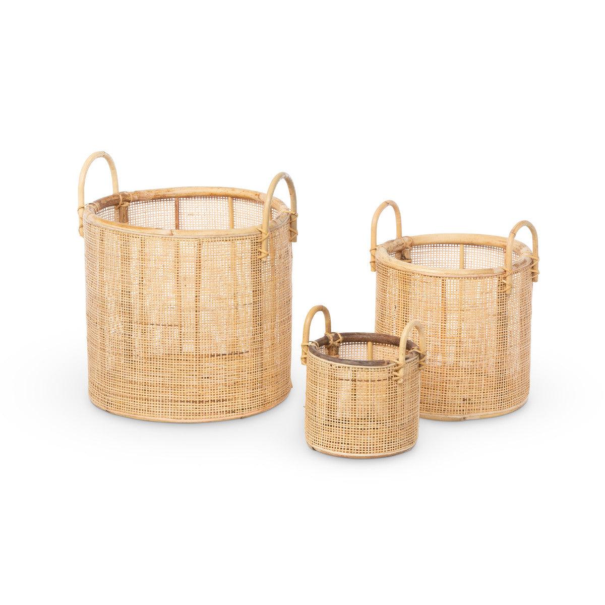 Woven Rattan Baskets with Handles, Set of 3 - Signastyle Boutique