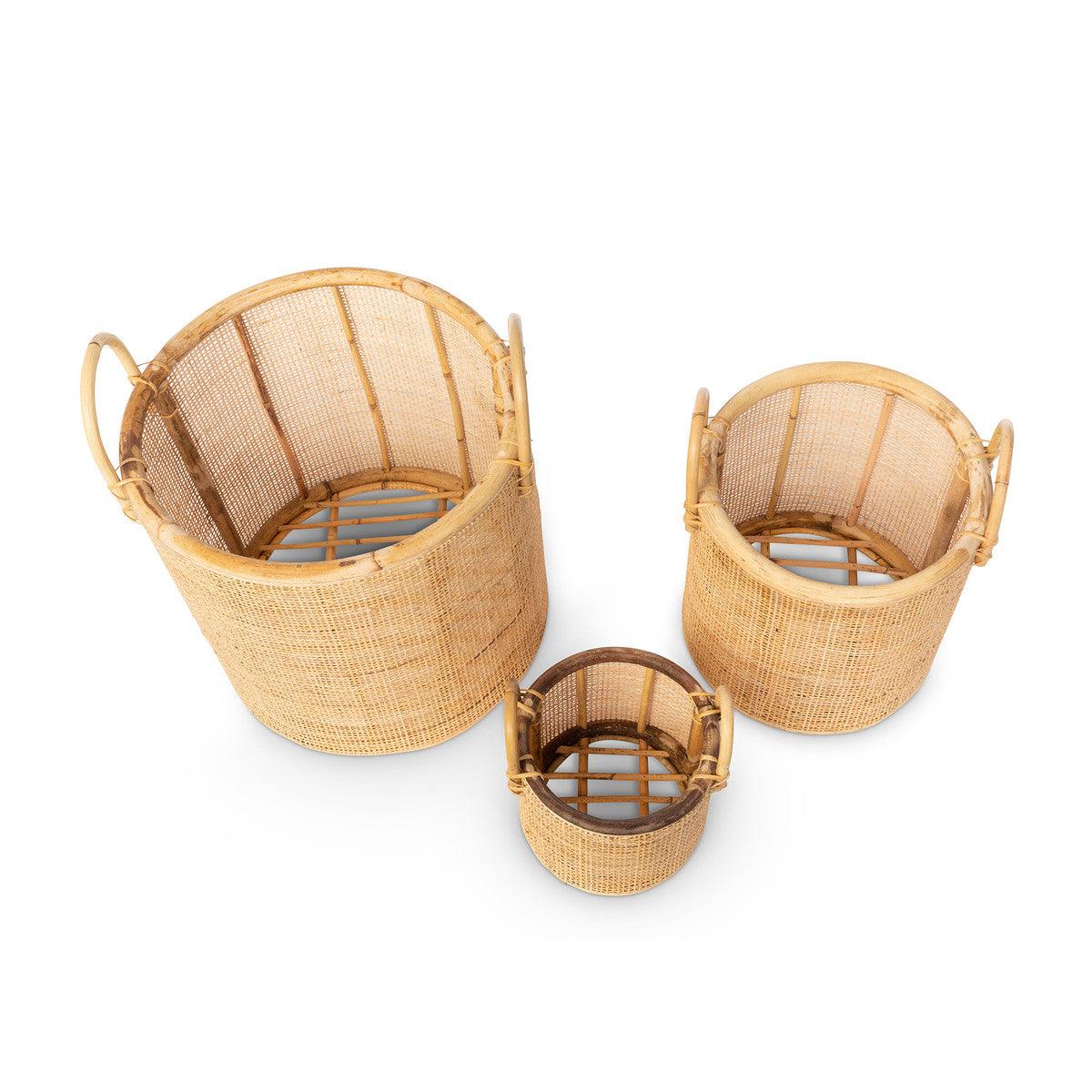 Woven Rattan Baskets with Handles, Set of 3 - Signastyle Boutique
