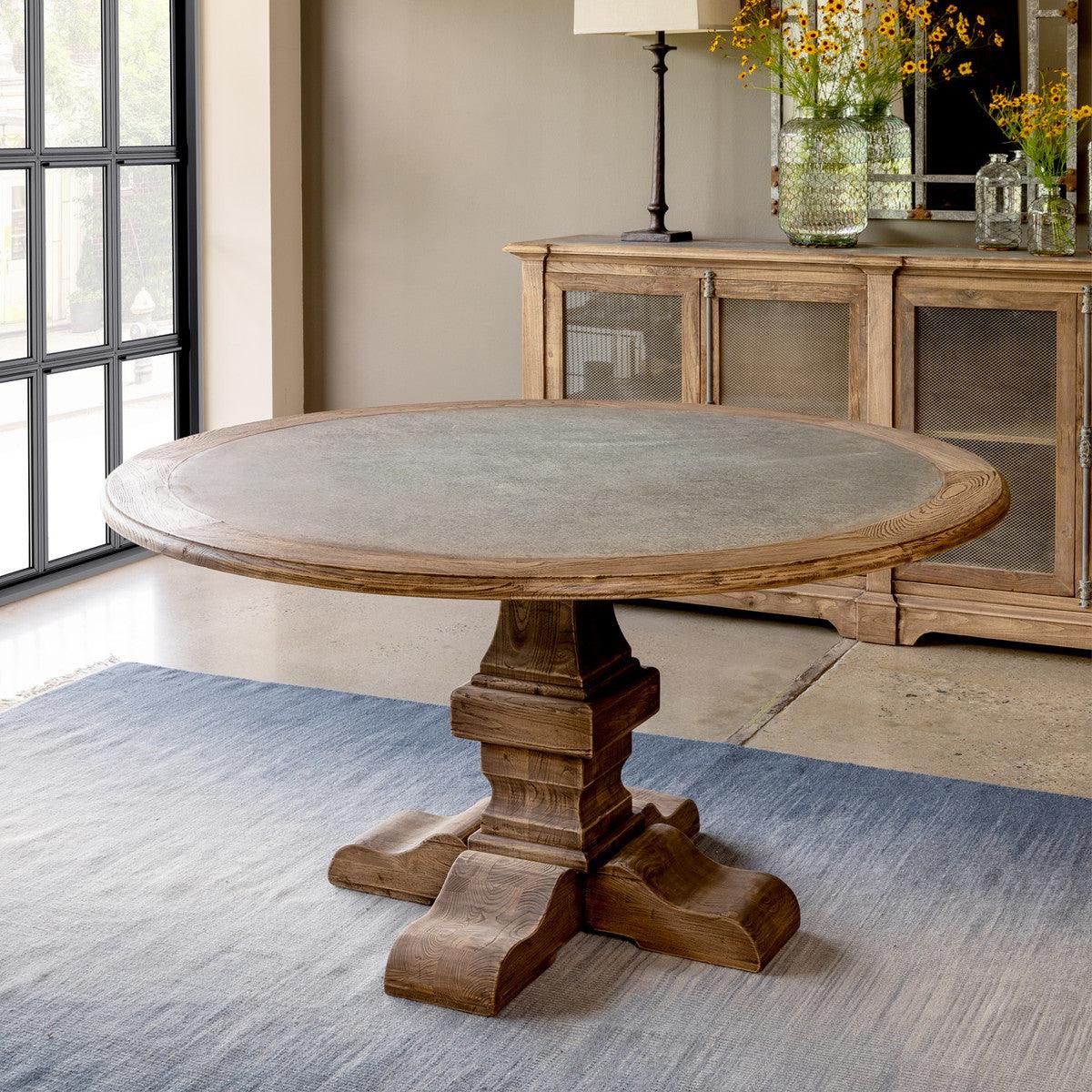 Aged Zinc Top Round Dining Table - Signastyle Boutique