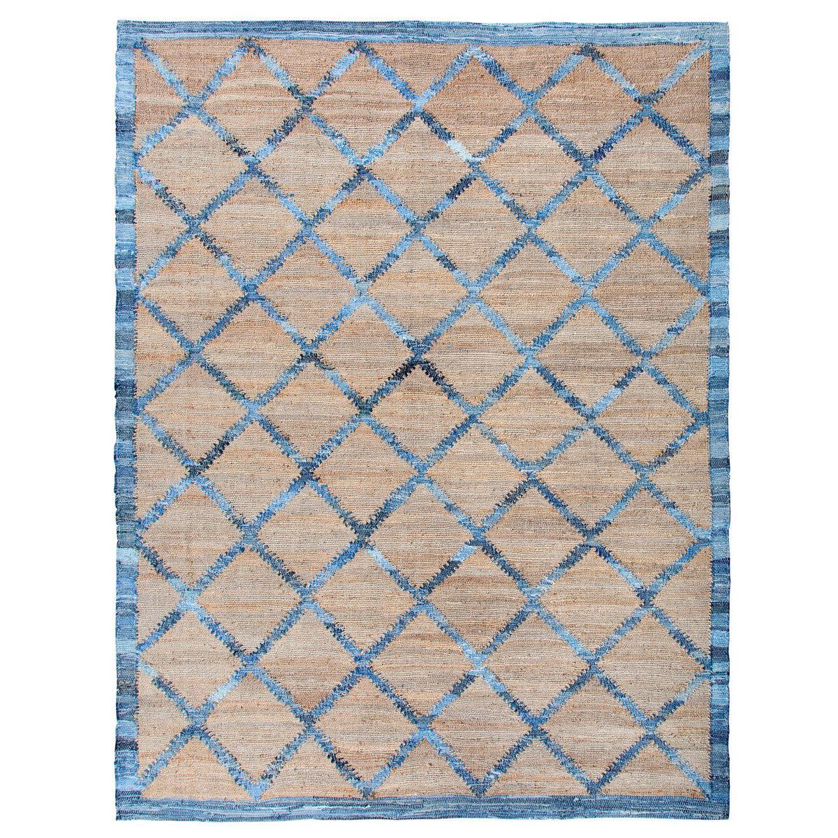 Hemp and Recycled Denim Windowpane Pattern Rug, 7'9" x 9'9" - Signastyle Boutique