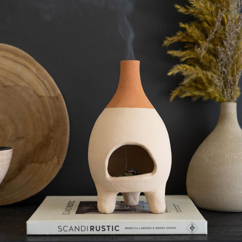 Ivory-dipped Tabletop Clay Chiminea Incense Burner - Signastyle Boutique