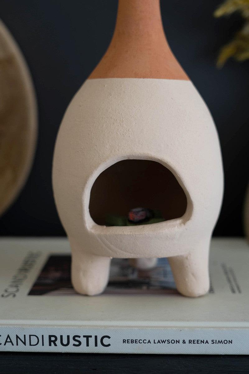 Ivory-dipped Tabletop Clay Chiminea Incense Burner - Signastyle Boutique