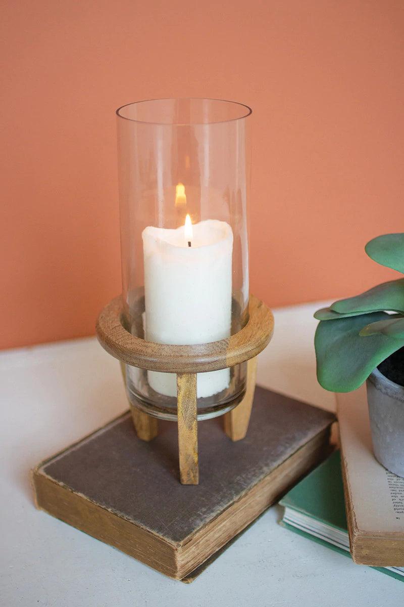 Glass Hurricane with Mango Wood Stand - Signastyle Boutique