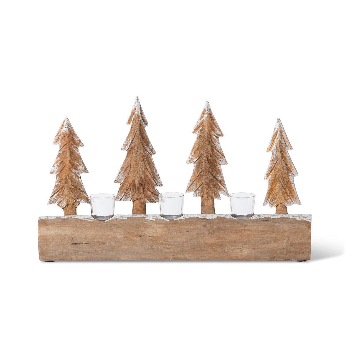 Carved Wood Fir Forest Votive Holder - Signastyle Boutique